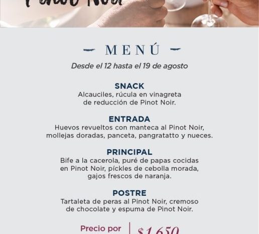 Semana de menú especial por el día internacional del Pinot Noir