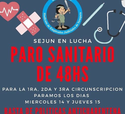Judiciales van a un "Paro Sanitario por 48hs." hoy miércoles 14 y mañana jueves 15