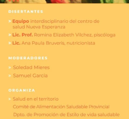 VIVO SALUD: Te invita a participar este Jueves a una charla sobre Nutrición