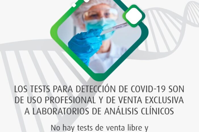 Los tests para la detección de COVID-19 son de uso profesional y de venta exclusiva a laboratorios de análisis clínicos