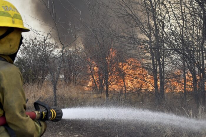 Combaten un incendio forestal a la vera de la Autopista Córdoba-Villa Carlos Paz