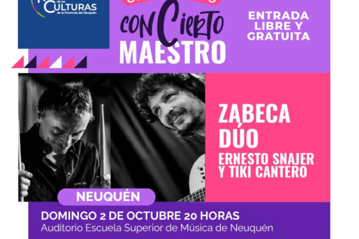 Junín de los Andes/Neuquén: Ernesto Snajer y Mariano “Tiki” Cantero brindaran conciertos y capacitaciones