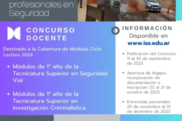 Llamado a Concurso Profesores de Módulos - TECNICATURA SUPERIOR EN INVESTIGACIÓN CRIMINALÍSTICA - Plan de Estudios N° 726