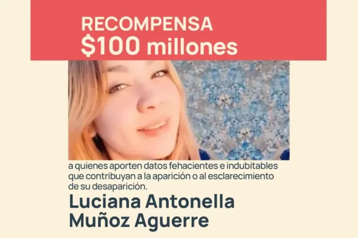 Suben a $100.000.000 (cien millones de pesos) la recompensa por Luciana Muñoz