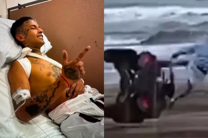 En las imágenes difundidas se puede ver el momento exacto en el que el vehículo manejado por el cantante vuelca