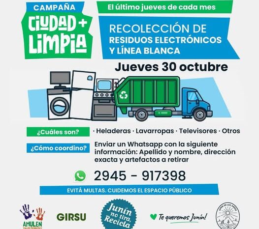 Junín de los Andes refuerza el compromiso con una ciudad más limpia: continúa la recolección de residuos electrónicos y de línea blanca