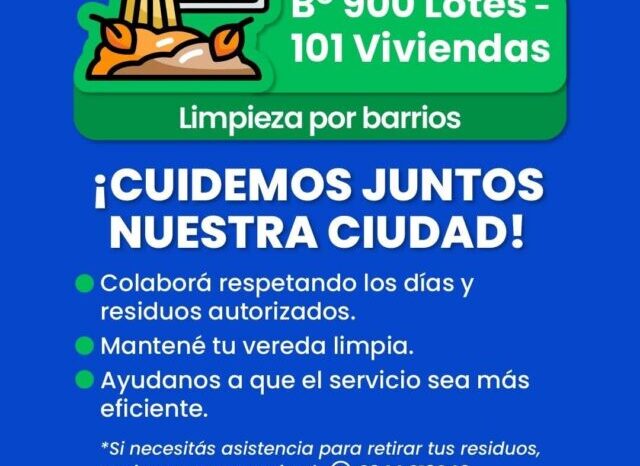 Durante esta semanase realizarán limpieza en los 900 Lotes y 101 Viviendas