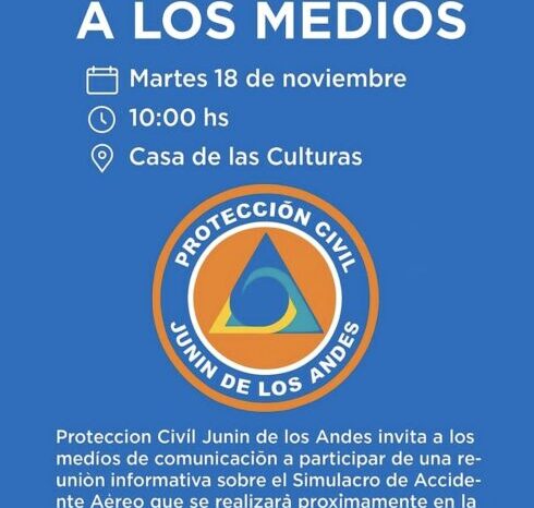 Junín de los Andes: Protección Civil convoca a medios para informar sobre simulacro de accidente aéreo