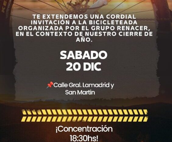 Grupo Renacer invita a una bicicleteada de concientización para cerrar el año apostando por la vida y el cuidado mutuo