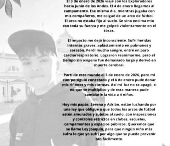 De la tragedia de Joaquín a la Ley que salvará vidas: un arco suelto no puede volver a matar.