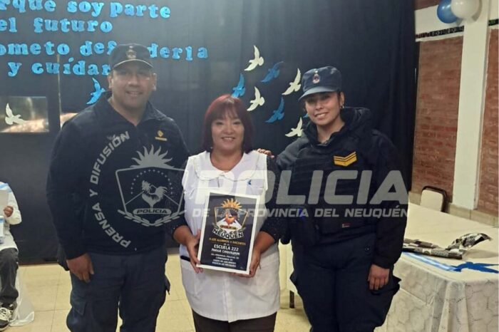 Junín de los Andes: destacada presencia policial en la Promesa a la Bandera en Chiquilihuín