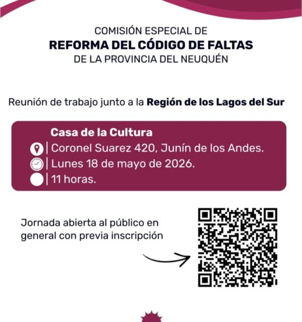 La comisión por la Reforma del Código de Faltas llega mañana a Junín de los Andes para trabajar junto a la comunidad