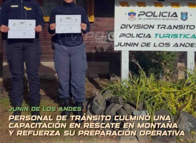 Capacitación en rescate de montaña fortalece la preparación operativa del personal policial de Junín de los Andes