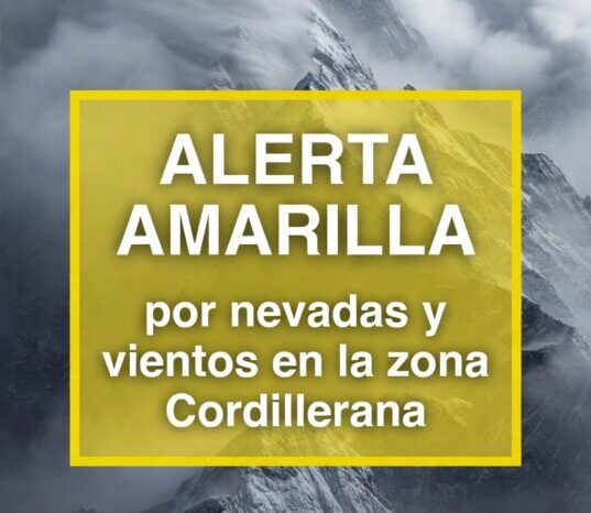 Alerta Amarilla por nevadas y vientos en la zona cordillerana