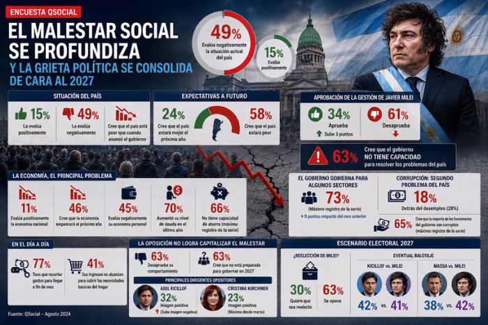 El malestar social se profundiza: solo 15% de argentinos evalúa positivamente la situación del país