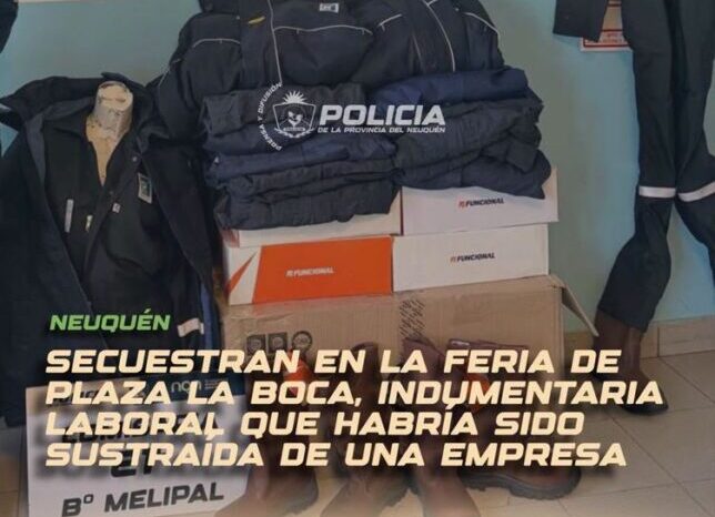 Secuestran en la feria de la Plaza de Boca indumentaria laboral que habría sido sustraída de una empresa petrolera